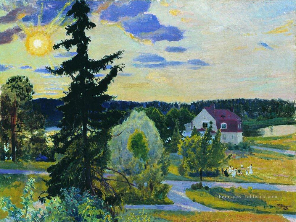 paysage du soir 1917 Boris Mikhailovich Kustodiev Peintures à l'huile